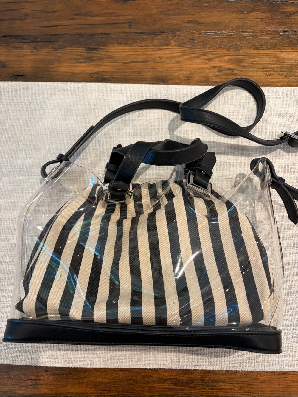 👜Clear Tote/Handbag with  a Striped Insert